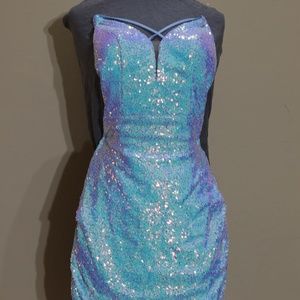 ALYCE plunging neckline sequin drawstring dress magic opal size 2